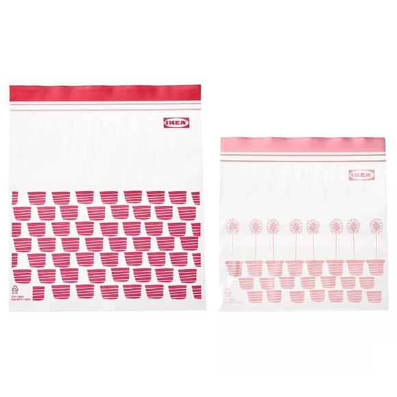 IKEA ISTAD Red Pink Patterned Resealable Bags Leakproof Reusable Fresh Storage - Picture 1 of 2